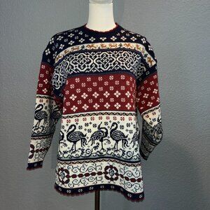 PAST TIMES 1990's Y2K 100% WOOL MADE IN U.K. NORDIC ALPINE GRAPHIC SWEATER EUC M